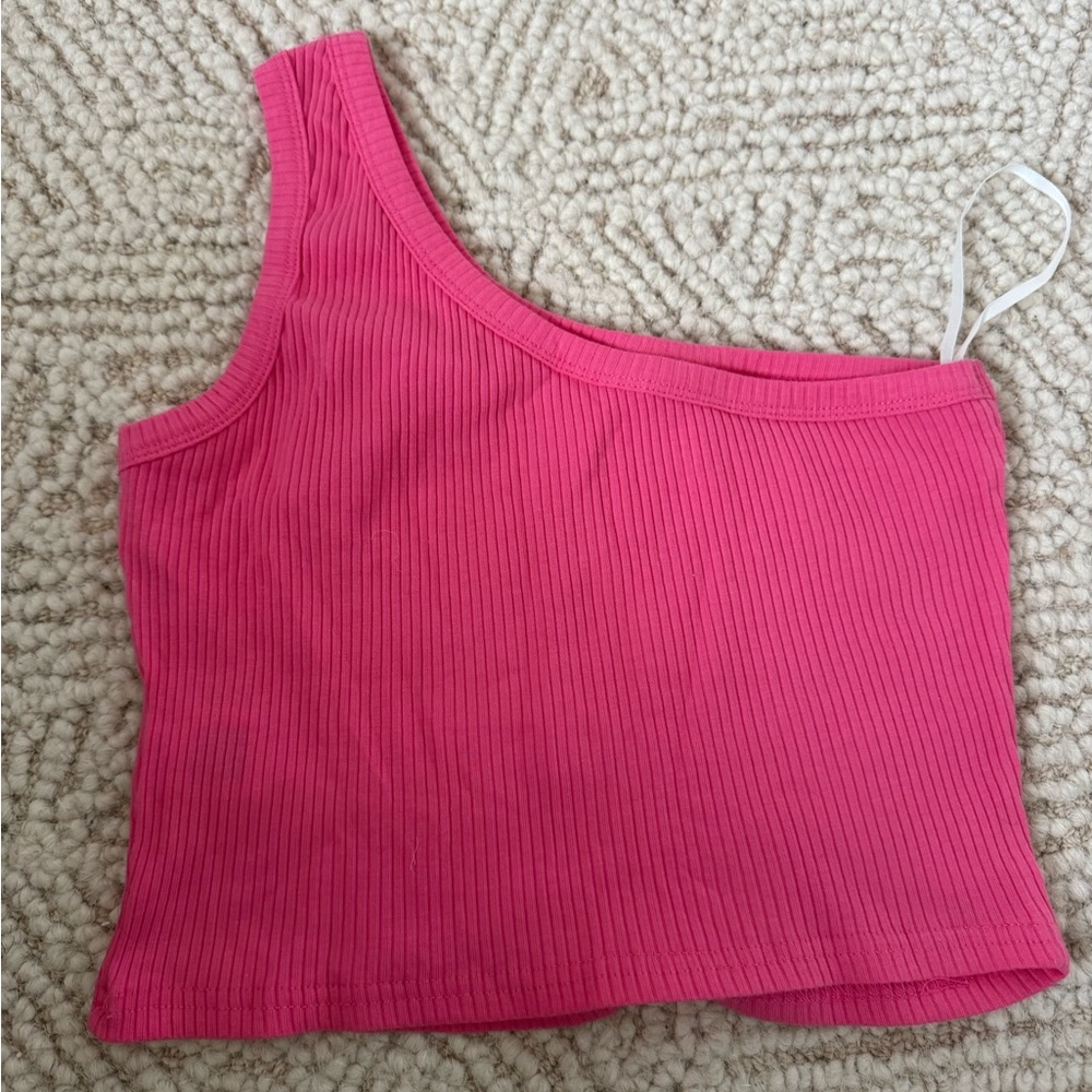 Pink Ribbed One-Shoulder Top